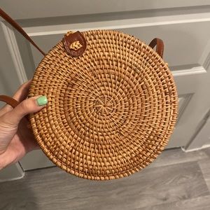 Rattan circle crossbody